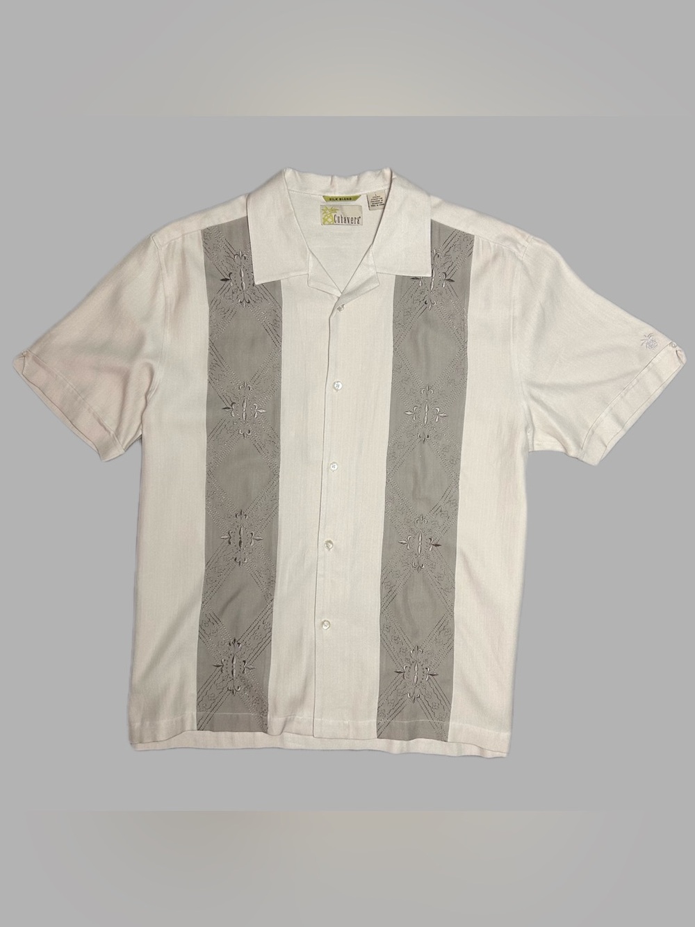 Cubavera White/ Cream Short Sleeve Guayabera with Light Gray Panels